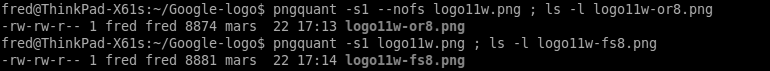 Two pngquant run, with and without dithering